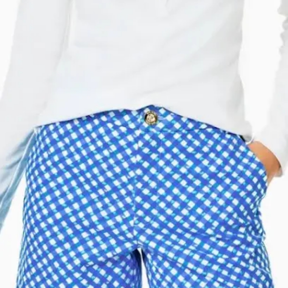 Lilly Pulitzer Gretchen Boca Blue Double Checking Shorts - Picture 2 of 13